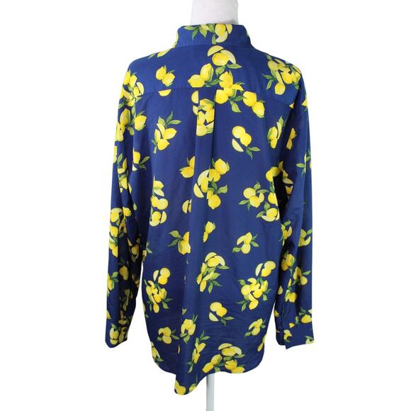 Banana Republic Button Up Long Sleeve Blouse Navy Blue Lemon All over Print XL - Picture 2 of 9
